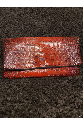 Burgundy Faux Alligator Clutch